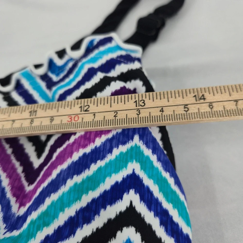 Profile by Gottex Tankini Top Women 34E Blue Purple Chevron Scalloped Vacation